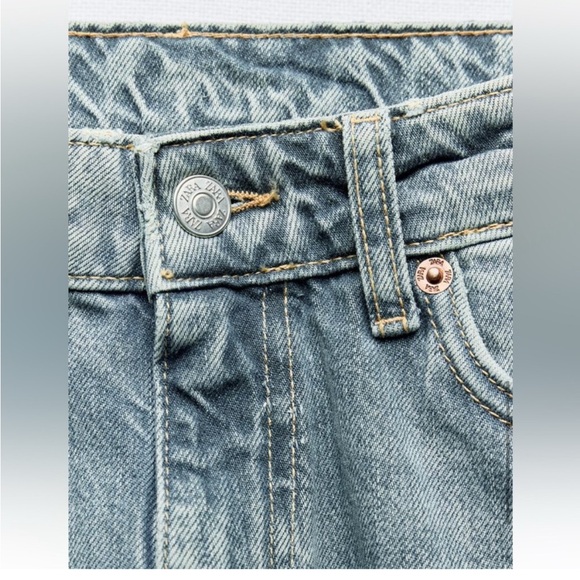 NWT Zara side stripe blue denim mid rise cropped jeans 26 sz 2 Zara sz 34 - Picture 3 of 9
